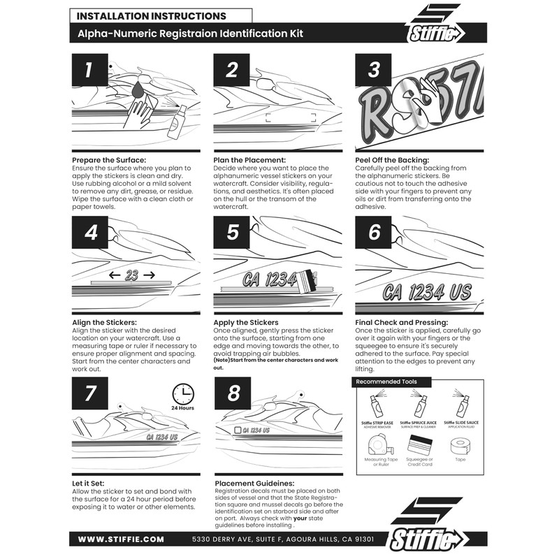 STIFFIE Techtron Black/Silver 3" Boat & PWC Registration Decals •