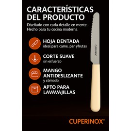 CUPERINOX Tischmesser, Fleischmesser, Buttermesser, 6-teiliges Set, Edelstahl, Klinge mit Klinge und Säge, Streichmesser, spülmaschinenfest, ergonomischer Griff