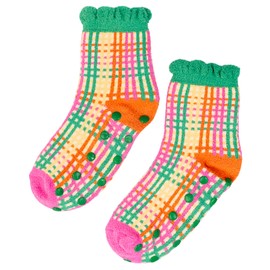 ban.do Non Slip Socks, Fuzzy Socks for Women Size 6-10, Crew Socks with Grippers, Colorful Grid