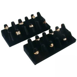 FindingKing 12 Finger Ring Display Black Velvet 8 1/4" 2Pcs