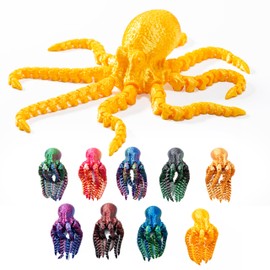 22 Network 3D Printed Octopus Fidget Toy, Fun and Educational Animal Desk Toys for Kids, 6.0 inch, Desktop Pets Stuff, Ocean Lovers, and Easter Gifts (Gold)