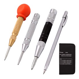 Tlimus 4 Pack 5 Inch and 6 Inch Automatic Center Punch Set, Adjustable Spring Loaded Center Punch and Metal Engraving Pen for Metal Wood Working with Tool Storage Bag