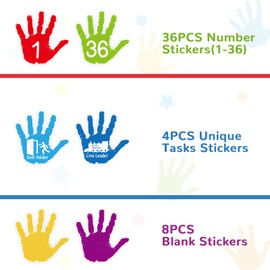 48Pcs Floor Stickers for Classroom Decorations Colorful Handprint Number Line Up Spots Stickers with Numbers 1-36 Palm Shaped Decals Sitting Dots for Teachers Students Kindergarten Preschool Supplies