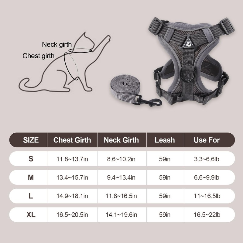 Wanheart Summer cat Chest Harness and Leash, Anti-Escape Adjustable Soft