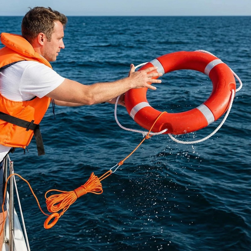 Life Ring Buoy w/ 98.4 FT Floating Rope, Boat &