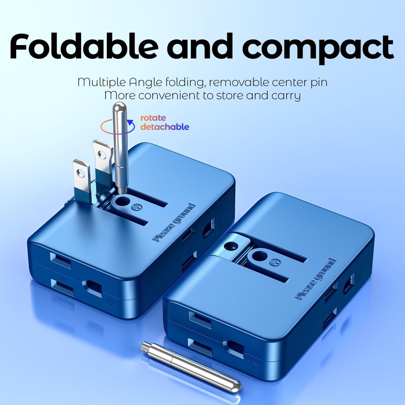 2-Pack Blue Outlet Splitter with 3 Prong Plug Extender -