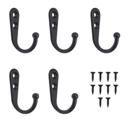 ALLY-MAGIC Coat Hooks, 5 Pcs Single Prong Robe Hooks with 10 Screws Wall Mounted Clothes Hooks Metal Robe Hooks for Kitchen Bathroom Y6-BGYG (Black)