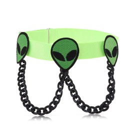 Made by Nami Thigh Band Neon Yellow with Three Aliens and Black Link Chain Rave Outfit Women's Festival Accessories, yellow