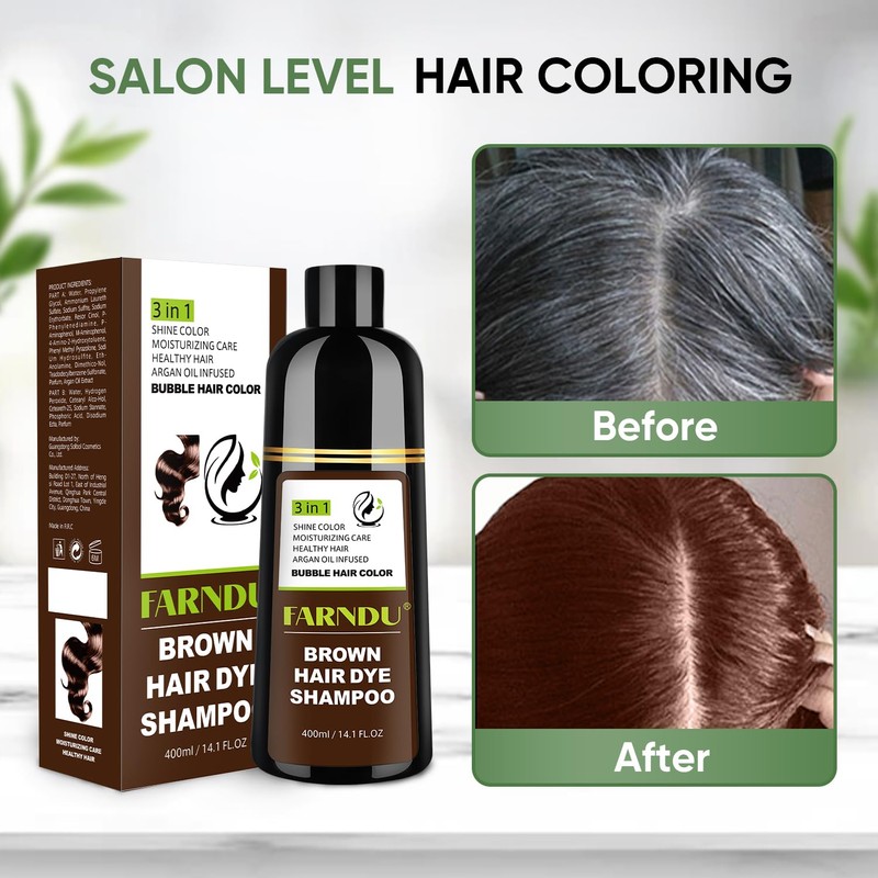 Brown Hair Dye Shampoo for Women Men, Gray Hair Coverage,