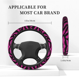 Pink Black Zebra 15 Inch Universal Steering Wheel Covers, Anti Slip Sweat Absorption Elasticity Car Accessories Steering Wheel Protector,Applicable to All Cars