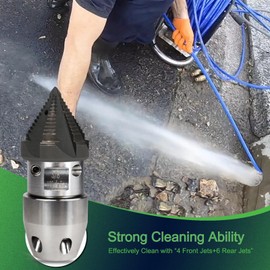 ZZHANFF 3/8 npt Sewer Jetter Nozzle for 40 L/min Pressure Washer - Stainless Steel, Quickly Rotating for Municipal Drain Pipe Cleaning (Black Head, Quenched)