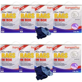 SupremePlus Colored Knit Rags Premium T-Shirt Wiping Cleaning Cloths Bulk Compressed Boxes - 5 lbs. Pack of 8 Compressed Box