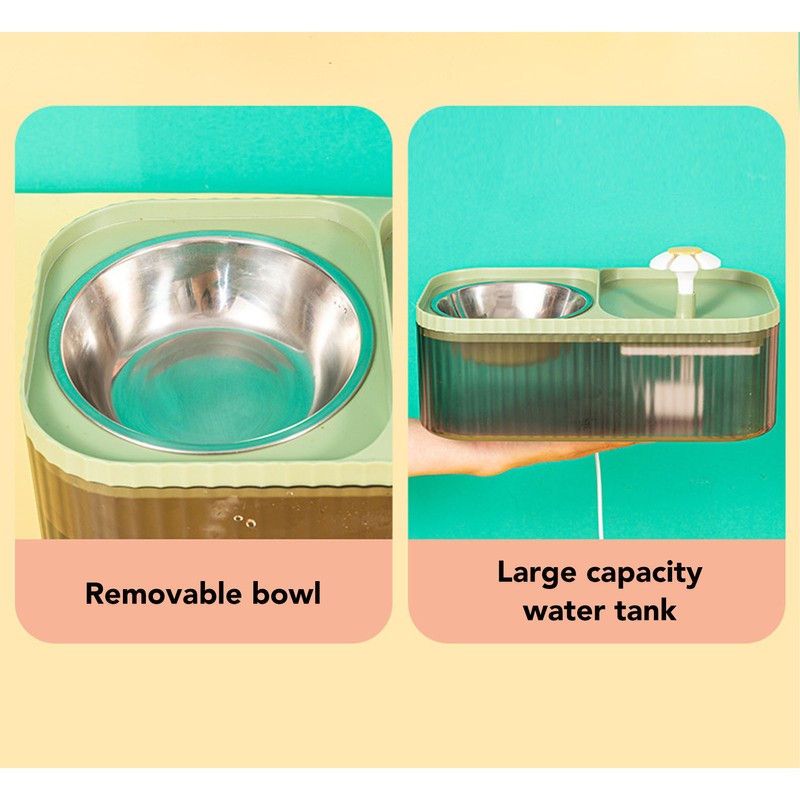 Cat Water Fountain Food Bowl High Capacity Quiet 2 In