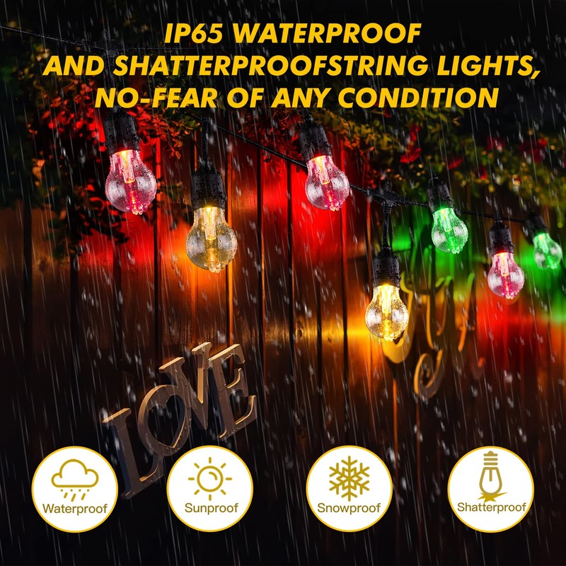 IPStank 96FT Solar Outdoor String Lights with Remote, 30 Shatterproof