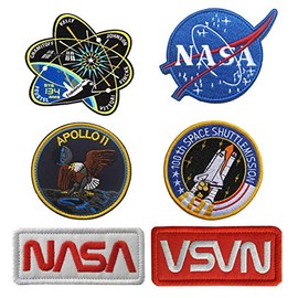 Antrix 6 piezas tácticas de la NASA con logotipo de oficina de Estados Unidos Apollo 11, plan de transbordador espacial 100ª misión de transbordador espacial para planchar en la NASA, emblema de cohete para niños, estudiantes, ropa, mochilas
