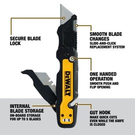 Dewalt Push & Flip Folding Utility Knife With Storage