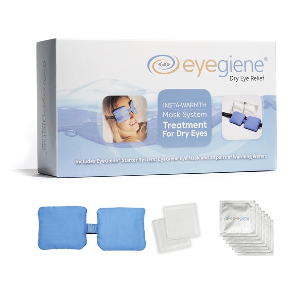 EyeGiene Warm Eye Compress - Water Free, No Microwave, Warming System - Includes Reusable Eye Mask and 10 Single-use Pairs of Warming Wafers - Heated Compression for Dry Eyes, Styes, Blepharitis, and More