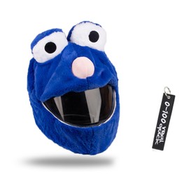 x xotic tech Motorcycle Helmet Cover Cartoon Fluffy Plush Easy to Install Christmas Hats Funny and Unique Riding Gear for Boys and Girls Gift w/Keychain (Big Eye Blue)
