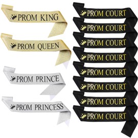 Lyrow 12 Pcs Prom King Prom Queen Sashes Prom Prince Prom Princess Sashes Prom Court Glitter Graduation Sashes for School Dance Cosplay Graduation Accessories