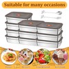 10Pcs 316 Stainless Steel Food Storage Containers Airtight Lids 50oz/1500ml