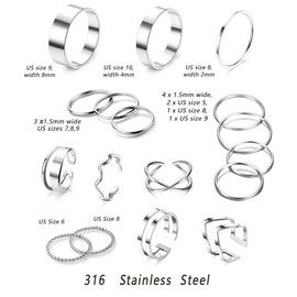 Kakonia 17Pcs Knuckle Rings for Women Silver/Gold Stainless Steel Plain Band Twist Open Rings Set Simple Stacking Midi Thumb Finger Rings