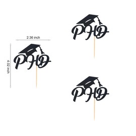 Arthsdite 24Pcs Congrats PHD Cupcake Toppers/PHD 2025 Graduation Cupcake Decor/Congrats Grad Cupcake Toppers/PHD Graduation Party Cupcake Decorations - Black Glitter