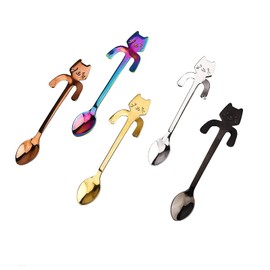 5 Pieces Stainless Steel Coffee Spoons, Tea Spoons for Cats, Mini Kitten Design Mixing Spoon, for Water, Tea, Milk, Coffee, Soup, Sugar, Dessert (5 Colours)
