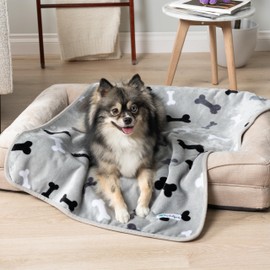 PetAmi Waterproof Dog Blanket for Small Medium Dogs, Pee Proof Pet Blanket for Couch Bed, Reversible Water Proof Blanket for Puppy Indoor Cat, Soft Dog Fleece Blankets Washable, 24x32 Bone Gray