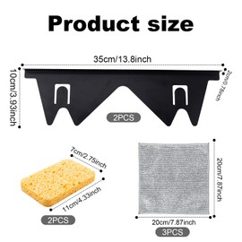 2 x Stainless Steel Hob Gap Covers, Retractable Length 35 cm to 70 cm with Sponge and Microfibre Cloth, Heat Resistant Stove Gap Filler, Easy to Clean Stove Cover Set for Kitchen (Black)