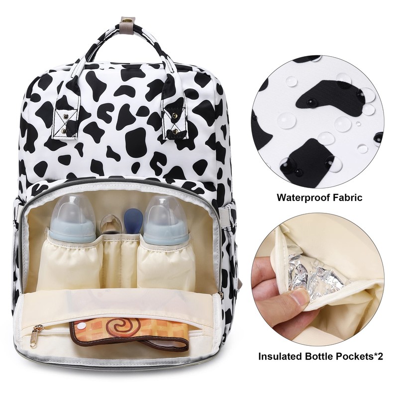Kouxunt Cow Print Diaper Bag Backpack for Baby Girls Boys,