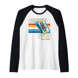 44th Birthday Gifts July Vintage 1981 Cassette Raglan Baseball Tee