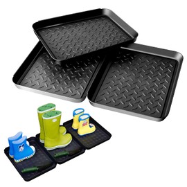 3 Pieces Shoe Drip Tray for Entrance Area, 35 x 27.5 x 3 cm Plastic Shoe Tray, 3 Interlocking Design, Multi-Purpose Shoe Rack for Shoes, Pets, Indoor, Outdoor