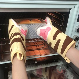 Mittens Potholder Cat Oven Mitts Baking Gloves 1 Pair Heat Resistant 250 C Cute Cat Anti-Slip Thick Insulated Oven Mitts Pot Holder Cotton Cooking BBQ Oven Gloves with Hanging Loop Kitchen Accessories
