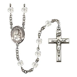 Our Lady of Czestochowa Silver-Plated Rosary 6mm April Crystal Fire Polished Beads Crucifix Size 1 3/8 x 3/4 medal charm