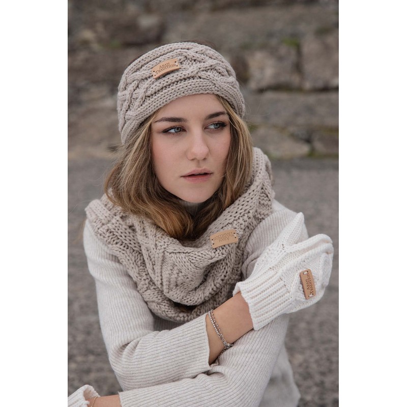 Aran Traditions Diamond Knitted Winter Mittens Gloves (Cream)