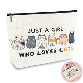 Cute Cat Gifts for Women - Canvas Cat Makeup Bags, Funny Cat Themed Toiletry Bags, Portable Travel Cosmetic Stuff Bag, for Teenage Girl Women Mom Lady