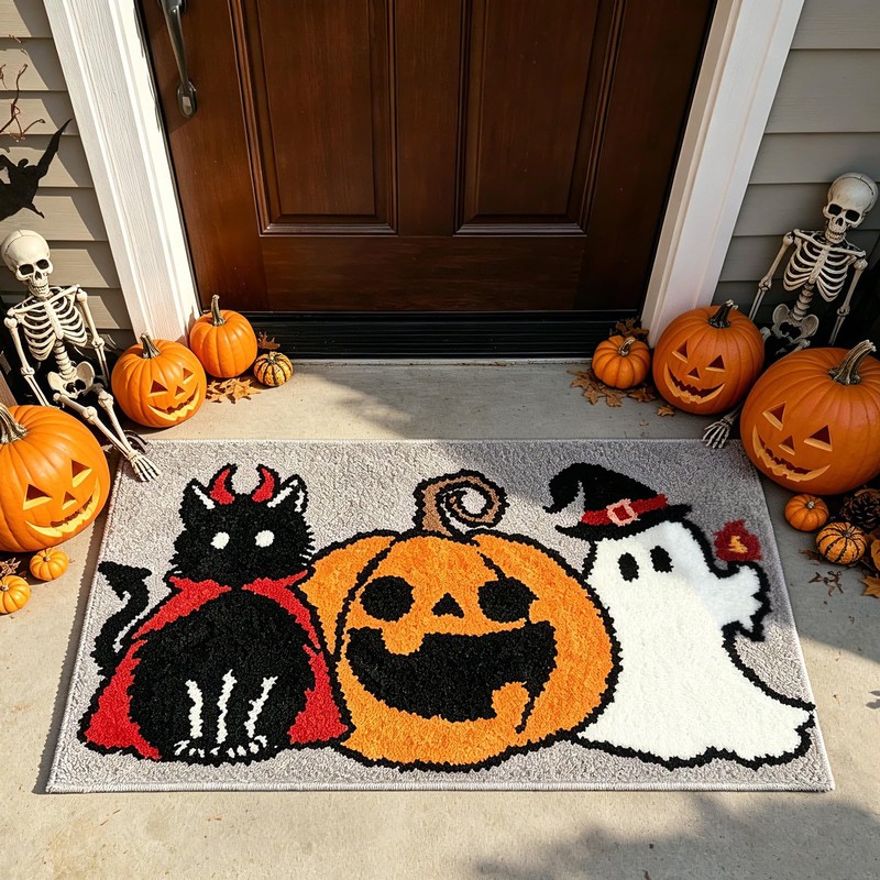 APROPHIC Halloween Bath Mat Non-Slip, Black Cat Ghost Pumpkin Super