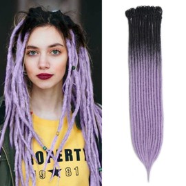 Kyriena Ombre Light Purple Clip In Dreadlock Extensions, 6PCS Single Ended Thin 0.6cm Clip In Dreads Hair Extensions, 24 Inch Synthetic Dreadlock Extensions Reggae Hippie Crochet Dreads for Women