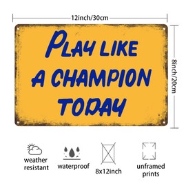 Play Like A Champion Today Sign Retro Decor Funny Metal For Bar Restaurant Cafe Men Cave Pub Bar Home Wall Décor Aluminum Inspirational Sign