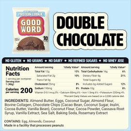 Double Chocolate Protein Cookie, Soft & Chewy, High Protein Snack, Gluten-Free, Grain-Free, Dairy-Free, No Seed Oils, No Refined Sugars, Made with Almond Butter & Collagen, 12-Pack
