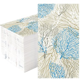100pcs Sea Fans Guest Napkins Disposable Paper Pack Coastal Napkins for Summer Bathroom Powder Room Wedding Anniversary Holiday Bridal & Baby Shower Decorative Towels