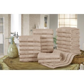 Ample Decor Quick Dry Washcloths Set of 24 - Wash Cloth Designed Exfoliate Your Hands, Body or Face -Ultra Absorbent 100% Ring Spun Cotton - Size 12" X 12" - Colors Beige