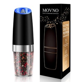 MOVNO 1Pcs Gravity Electric Salt and Pepper Grinder Set, Battery Powered LED Light One Hand Automatic Operation, Adjustable Coarseness Mill Grinders Shakers Stainless Steel, Kitchen Gadgets Gift Ideas - Color: Black