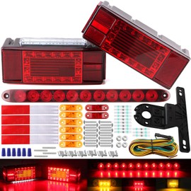 12V LED Trailer Lights Kit for Utility Trailer, LED Submersible Rectangular Brake Stop Turn License Lights Unique Flag w/8x Mini Side Clearance Marker Lights, 15" 11 LED Red Identification Light Bar