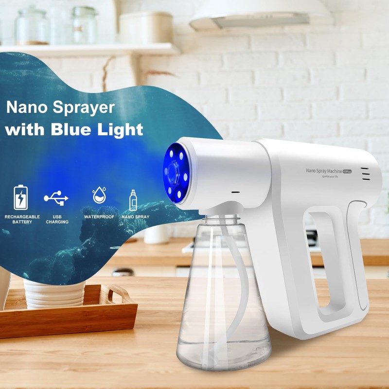 Atomizer Sprayer，Rechargeable ULV Nano Sprayer with Blue Light,Electrostatic ULV Atomizer