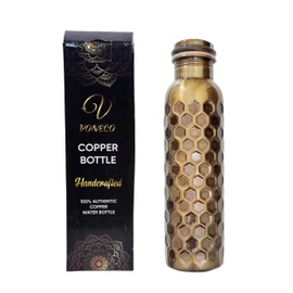 VONECO Premium Copper Water Bottle - 34OZ/1000ML Handcrafted Black Honeycomb Design Leak-Proof Copper Bottle Ayurvedic Pure Copper Water Bottle for Drinking Stylish Hydration Solution Hand Washable