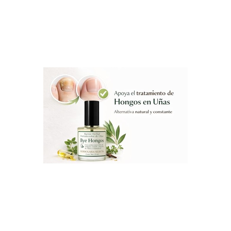 Herbolaria Selecta Bye Hongos, Barniz Herbal Fortalecedor de Uñas con