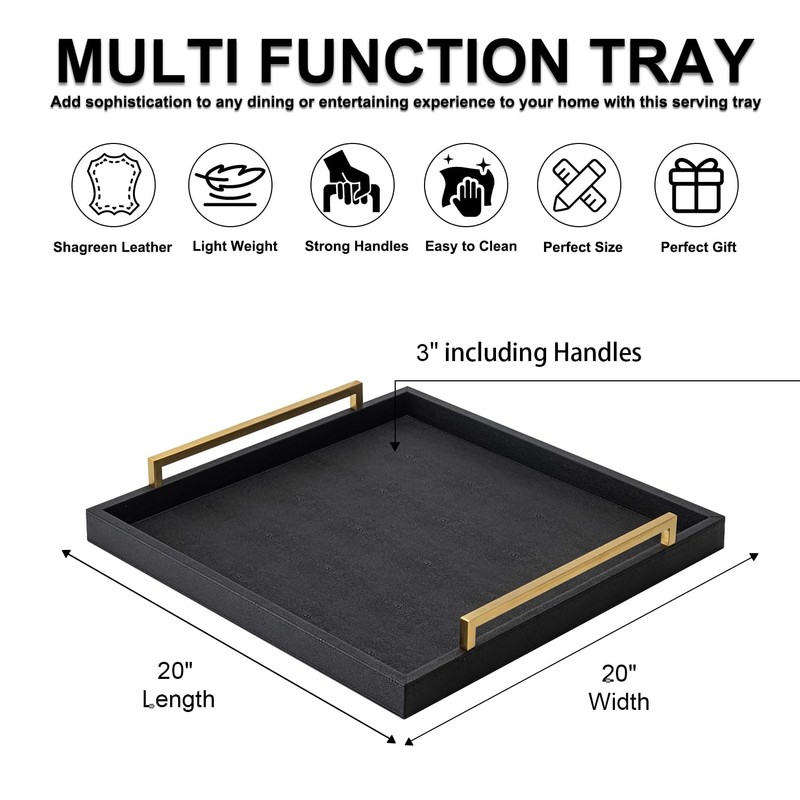 Extra Black Large Serving Tray with Handles for Ottoman,Versatile Shagreen