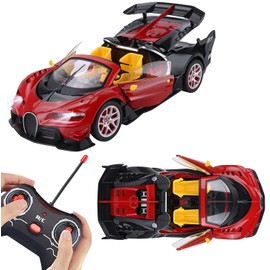 Remote Control Car, 2.4 Ghz High Speed Racing Car 1:14 Large Scale Electric Convertible Car Sport Racing Hobby Toy Car with Open Doors, Lights and Sounds for Boys Girls