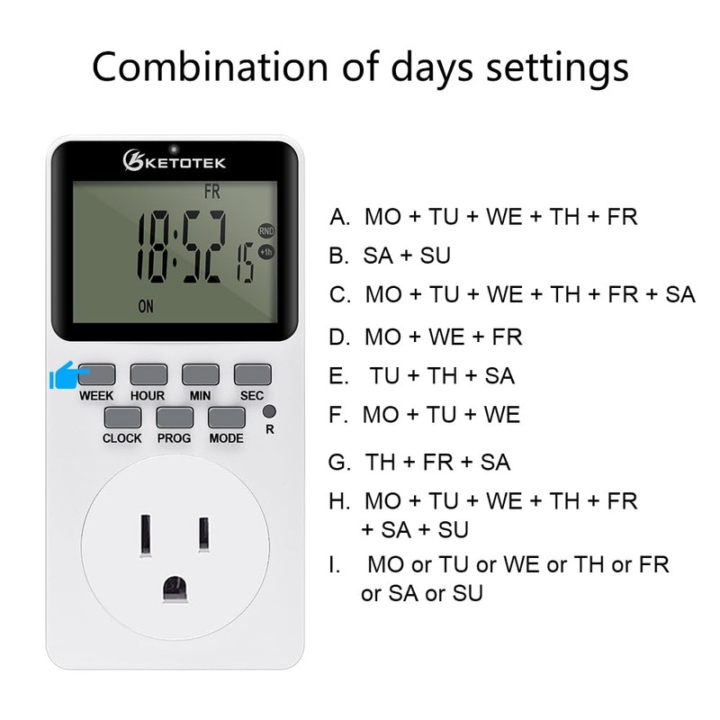 Digital Plug-in Timer Outlet Socket 20 on/Off Programmable Timer Switch